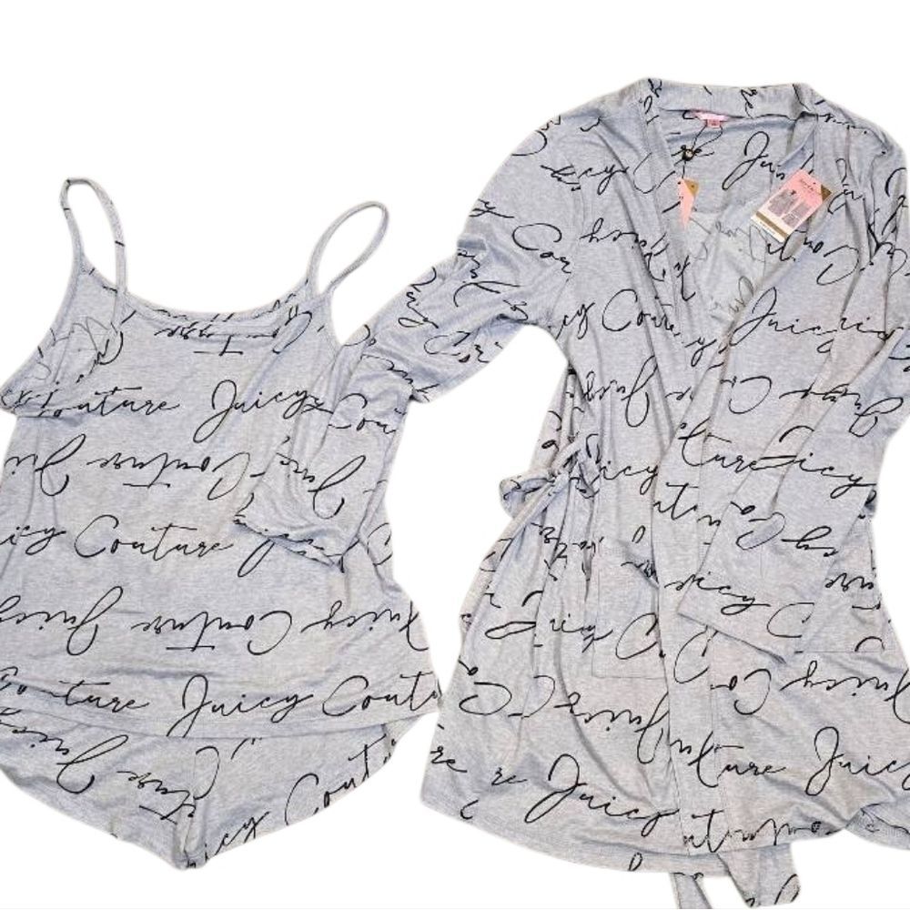 Juicy Couture 3-PC Script Logo Cami, Short, & Robe Set - Picture 3 of 6